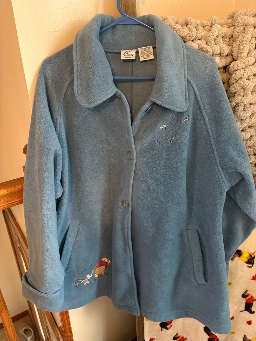 Disney Light Blue Teddy Fleece Jacket with Embroidered Pooh Detail